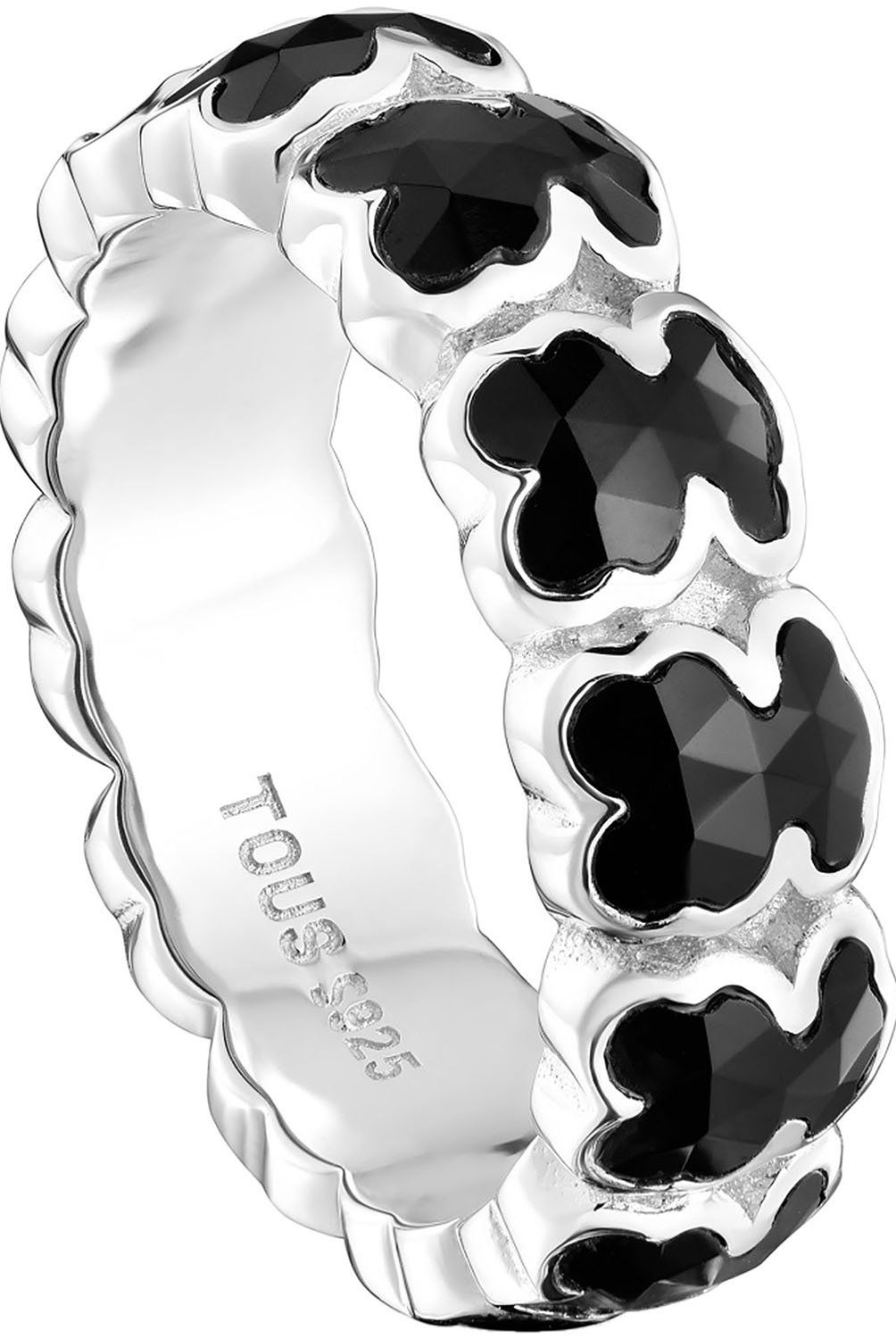 TOUS - Anillo mediano de plata y osos en ónix Icon Color