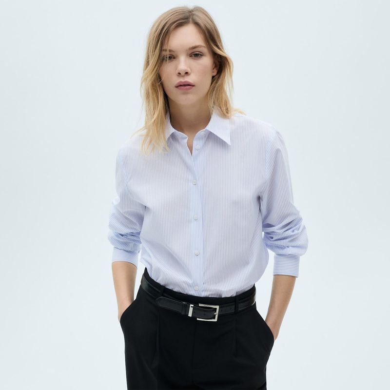 MANGO - Camisa Mujer de Rayas Manga larga de Algodón MANGO 