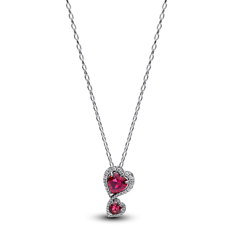 PANDORA - Collar Pandora Halo Rojo Corazones Plata Esterlina