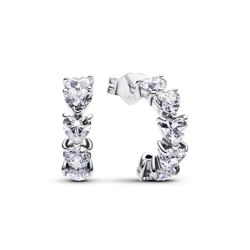 PANDORA - Aretes Pandora Aro Corazones Brillantes Plata Esterlina