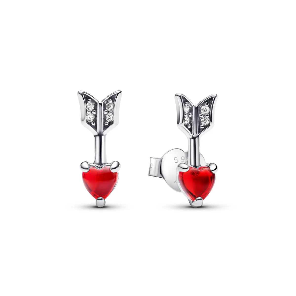PANDORA - Aretes Pandora Flecha y Corazón Cristal de Murano Plata Esterlina