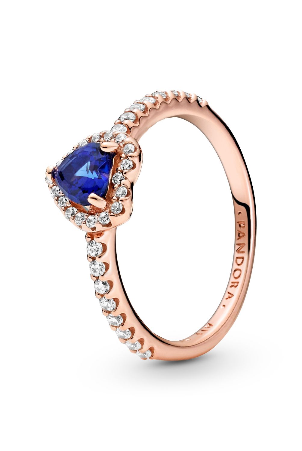 PANDORA - Anillo Pandora Corazón en Relieve Azul Recubrimiento en Oro Rosa 