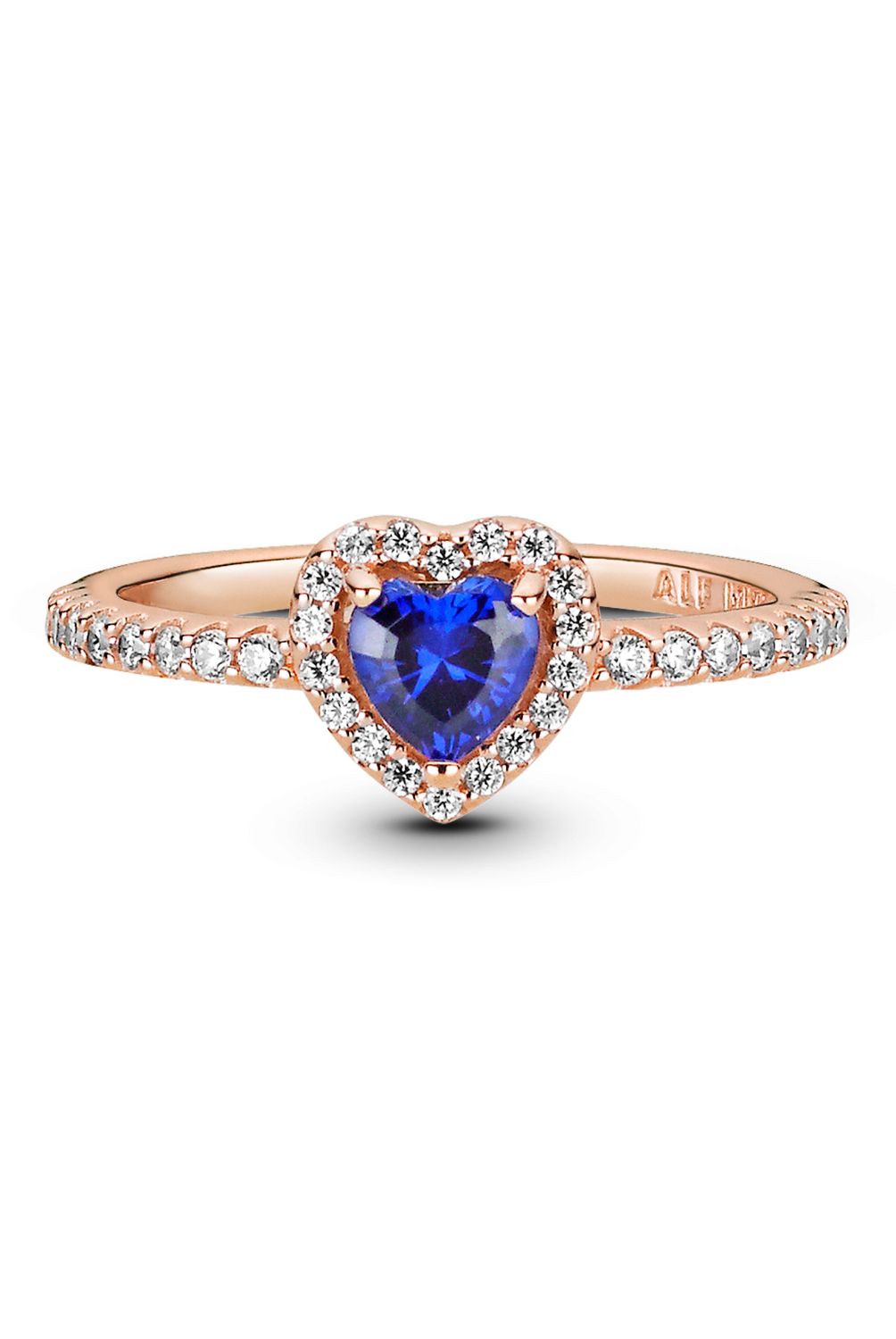 PANDORA - Anillo Pandora Corazón en Relieve Azul Recubrimiento en Oro Rosa 