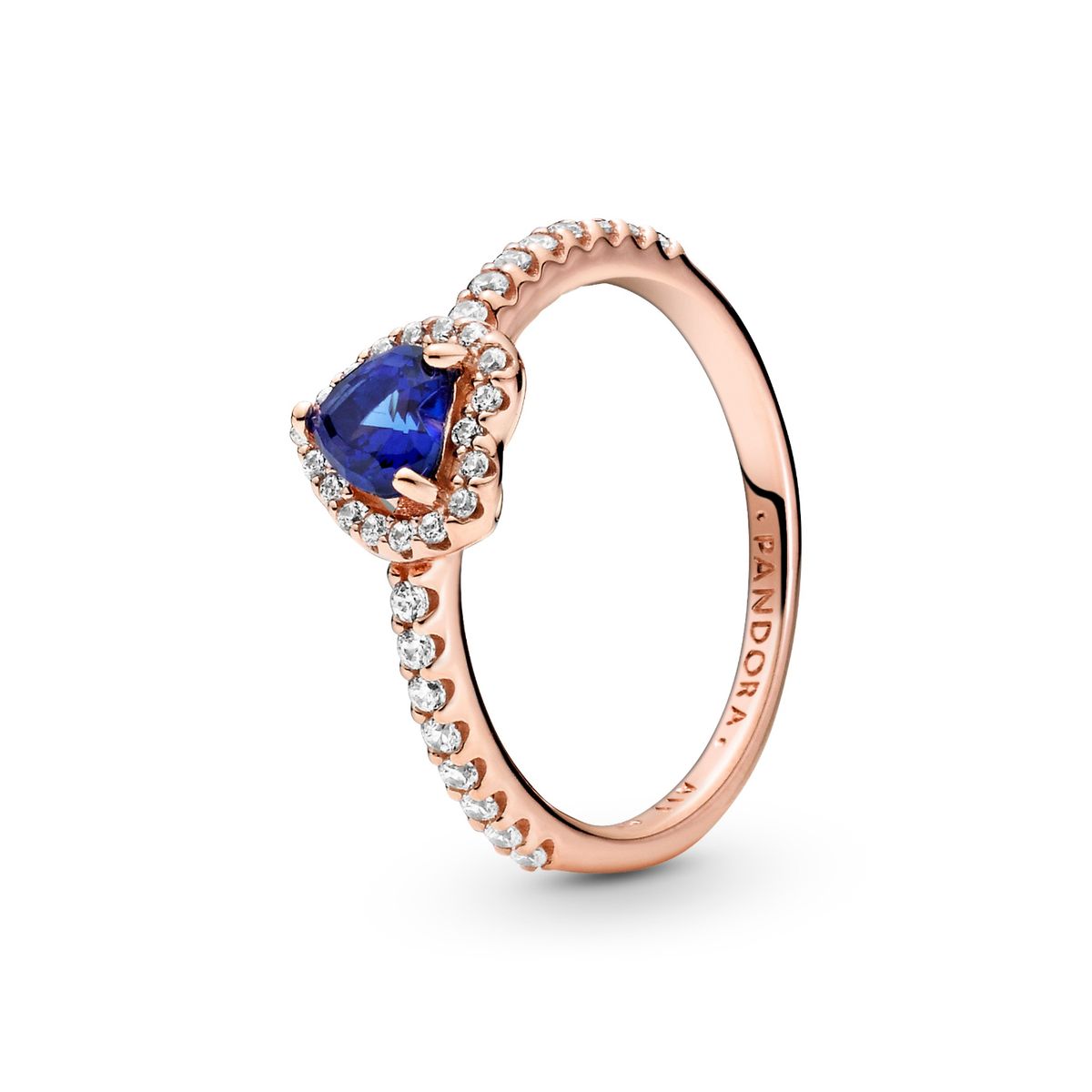 PANDORA - Anillo Pandora Corazón en Relieve Azul Recubrimiento en Oro Rosa 