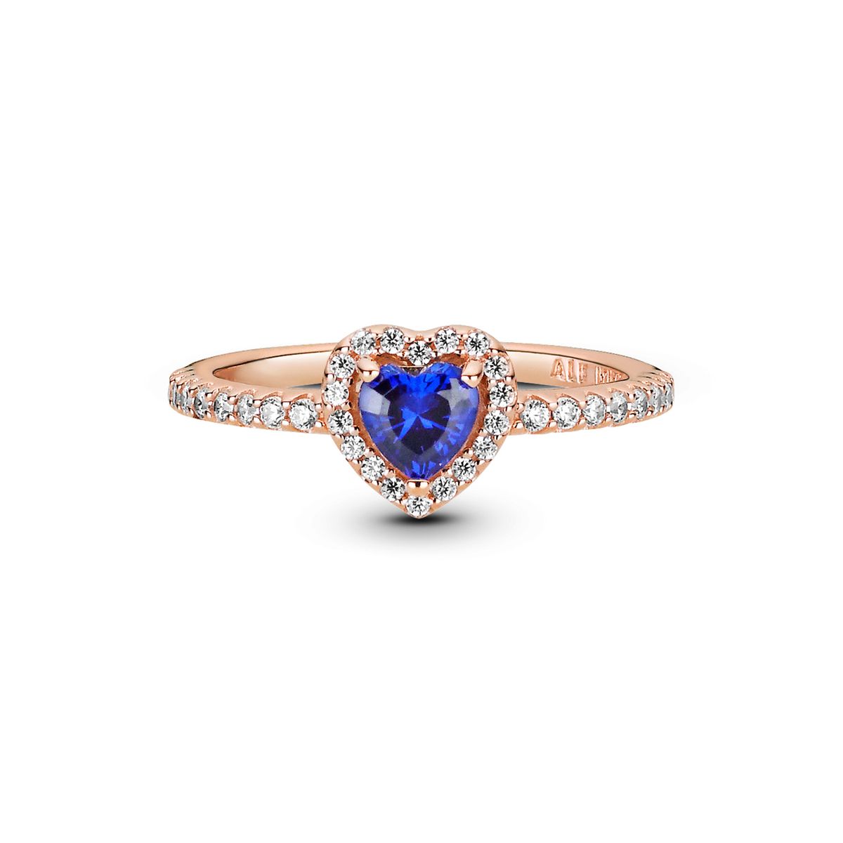 PANDORA - Anillo Pandora Corazón en Relieve Azul Recubrimiento en Oro Rosa 