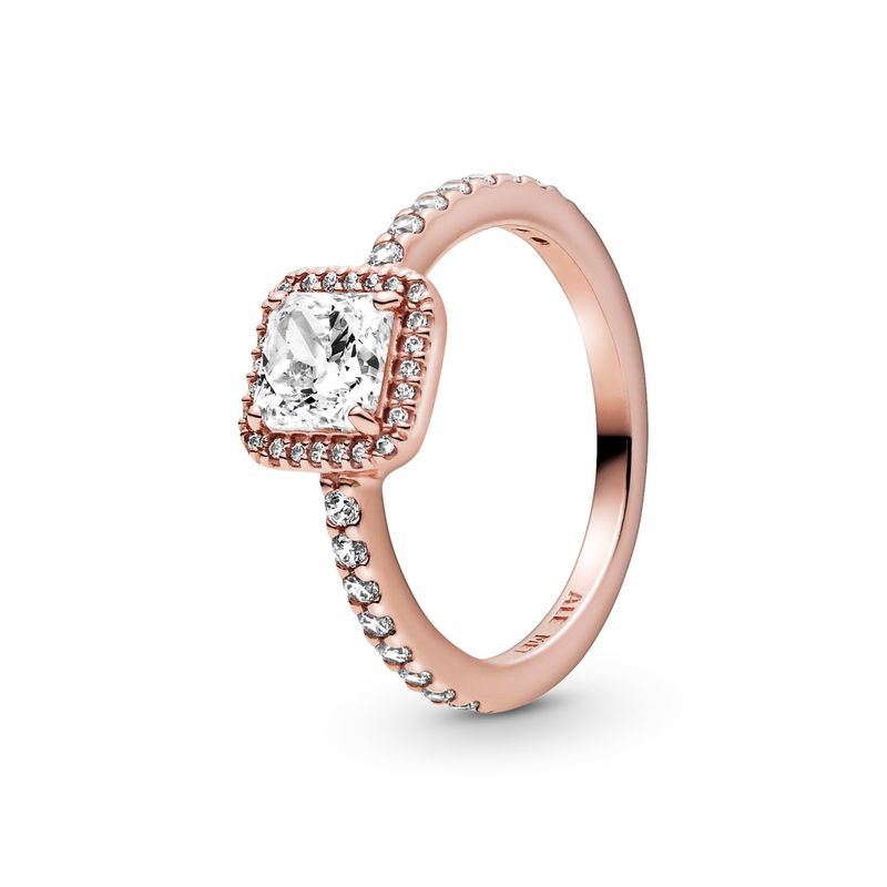 PANDORA - Anillo Pandora Cuadrado con Halo Recubrimiento en Oro Rosa 