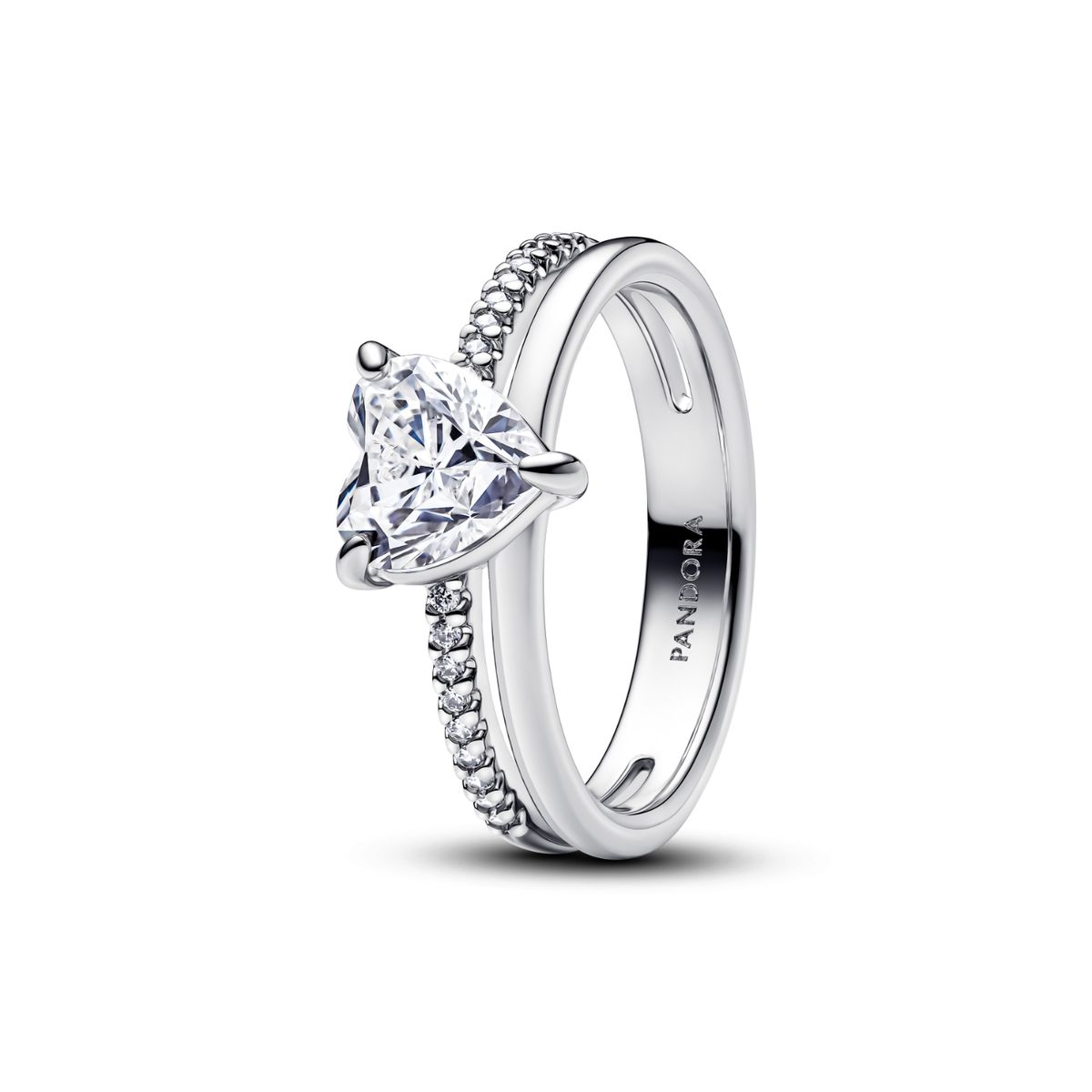PANDORA - Anillo Pandora Corazón Doble Banda Plata Esterlina 