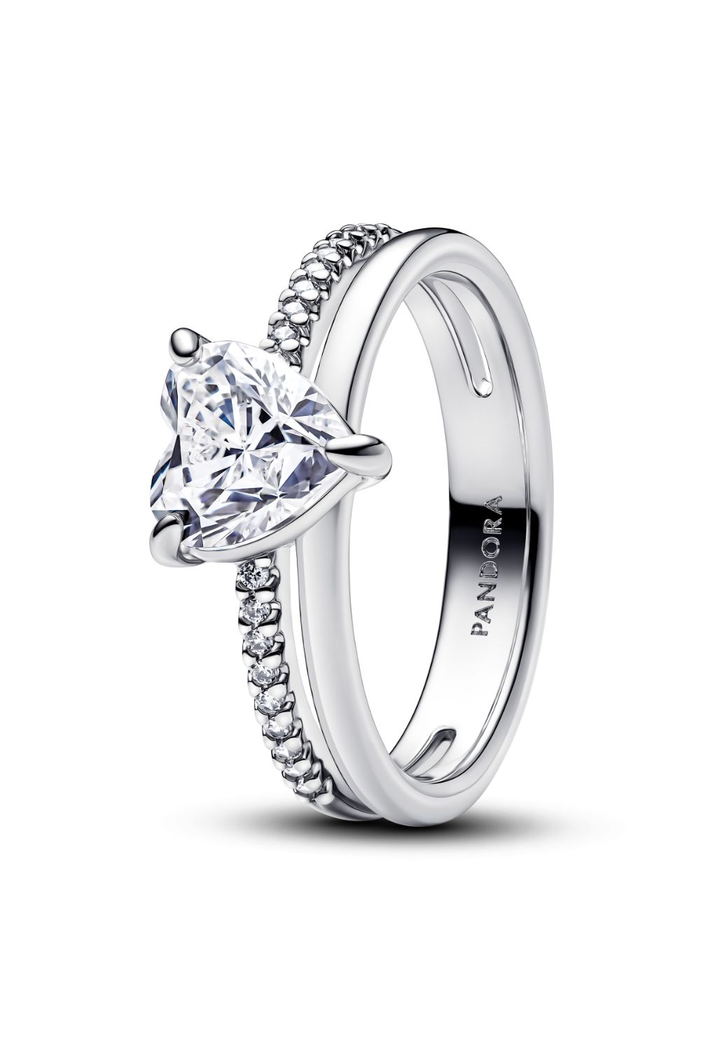 PANDORA - Anillo Pandora Corazón Doble Banda Plata Esterlina 