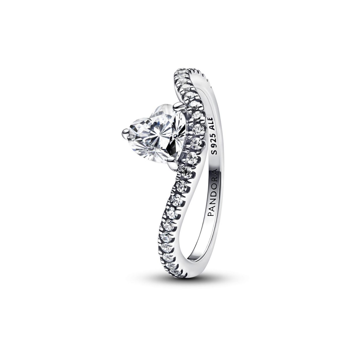 PANDORA - Anillo Pandora Corazón Ondulado Pavé Plata Esterlina 
