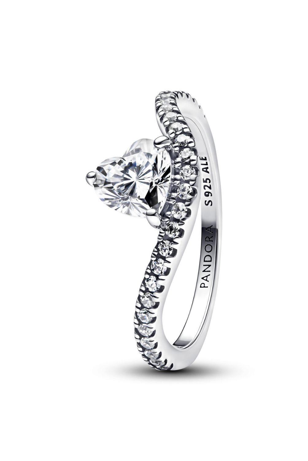 PANDORA - Anillo Pandora Corazón Ondulado Pavé Plata Esterlina 