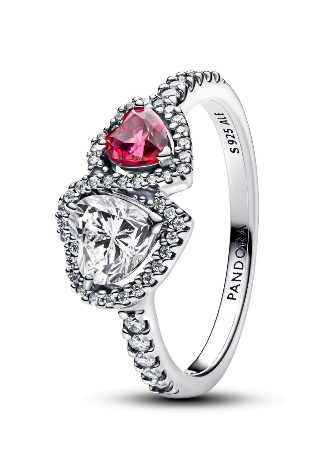 PANDORA - Anillo Pandora Halo Corazones Plata Esterlina 