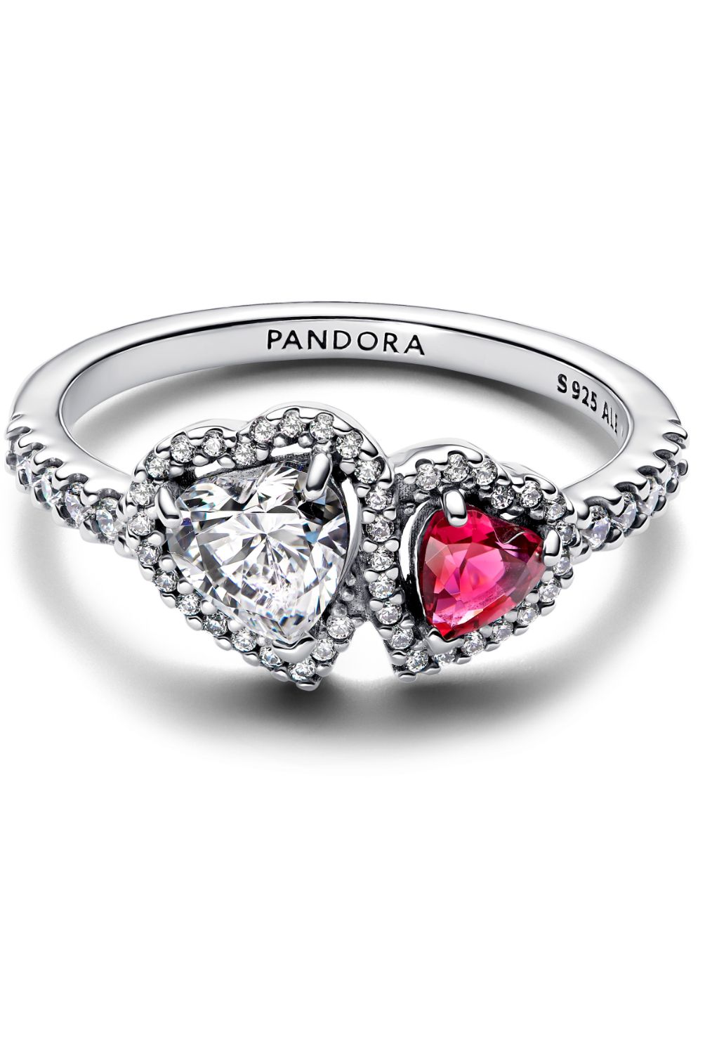 PANDORA - Anillo Pandora Halo Corazones Plata Esterlina 
