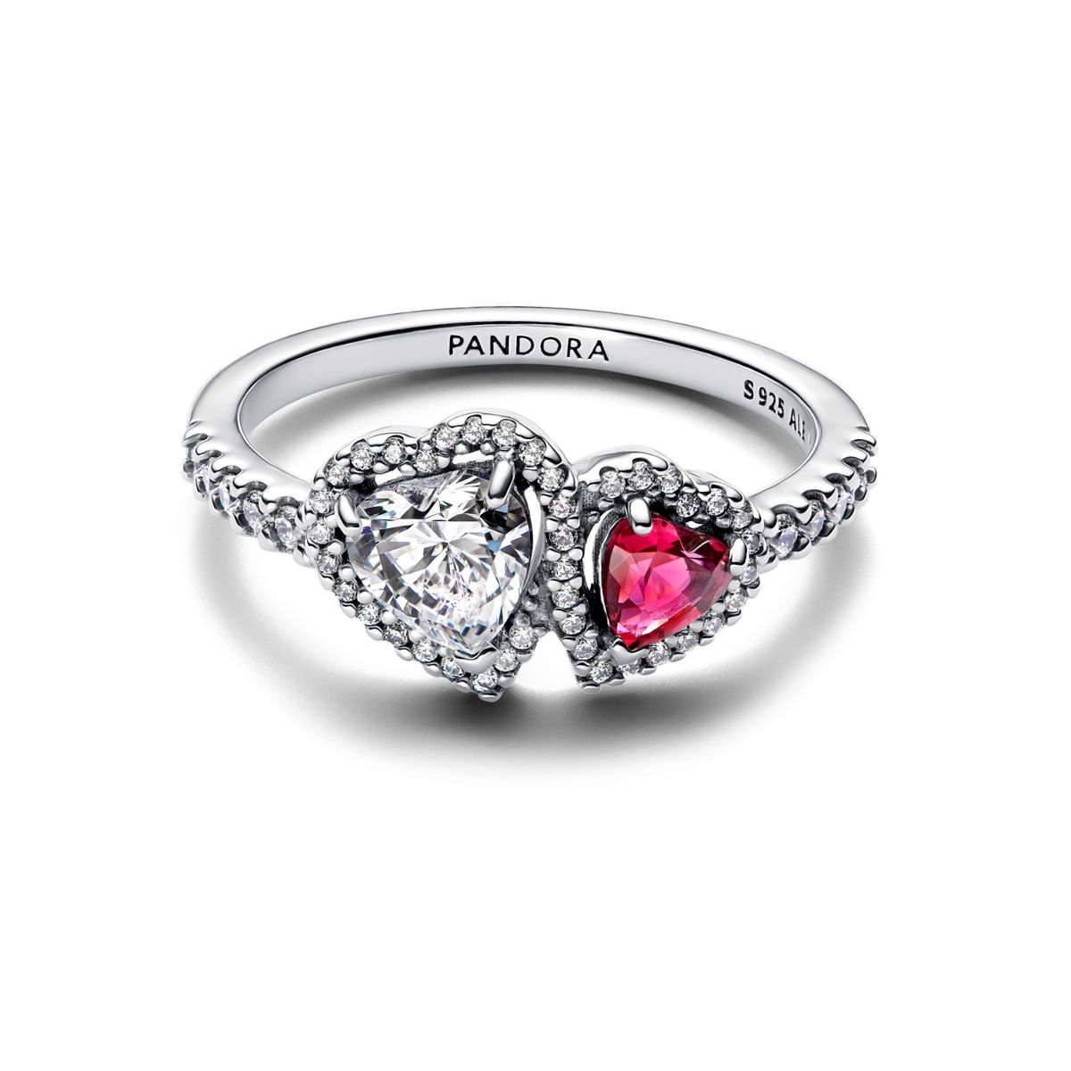 PANDORA - Anillo Pandora Halo Corazones Plata Esterlina 