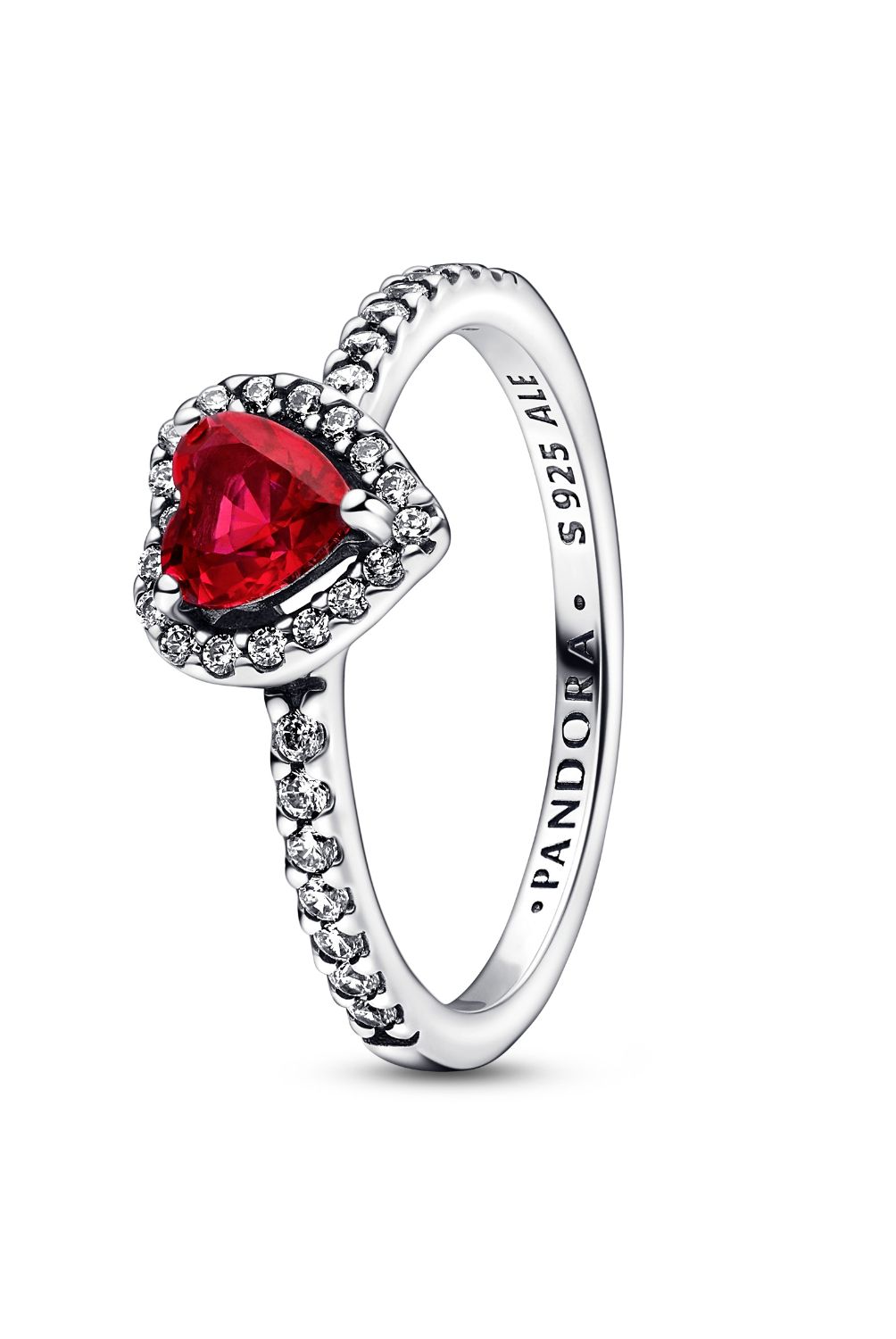 PANDORA - Anillo Pandora Corazón Elevado Rojo Plata Esterlina 