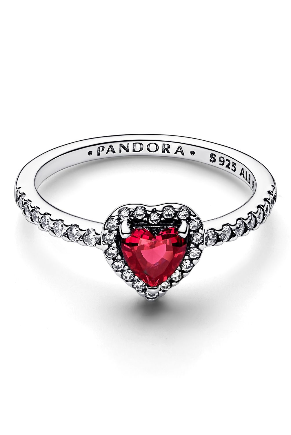 PANDORA - Anillo Pandora Corazón Elevado Rojo Plata Esterlina 