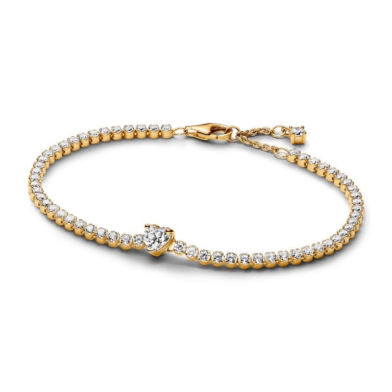PANDORA - Brazalete Pandora Tenis Corazón Brillante Recubrimiento en Oro