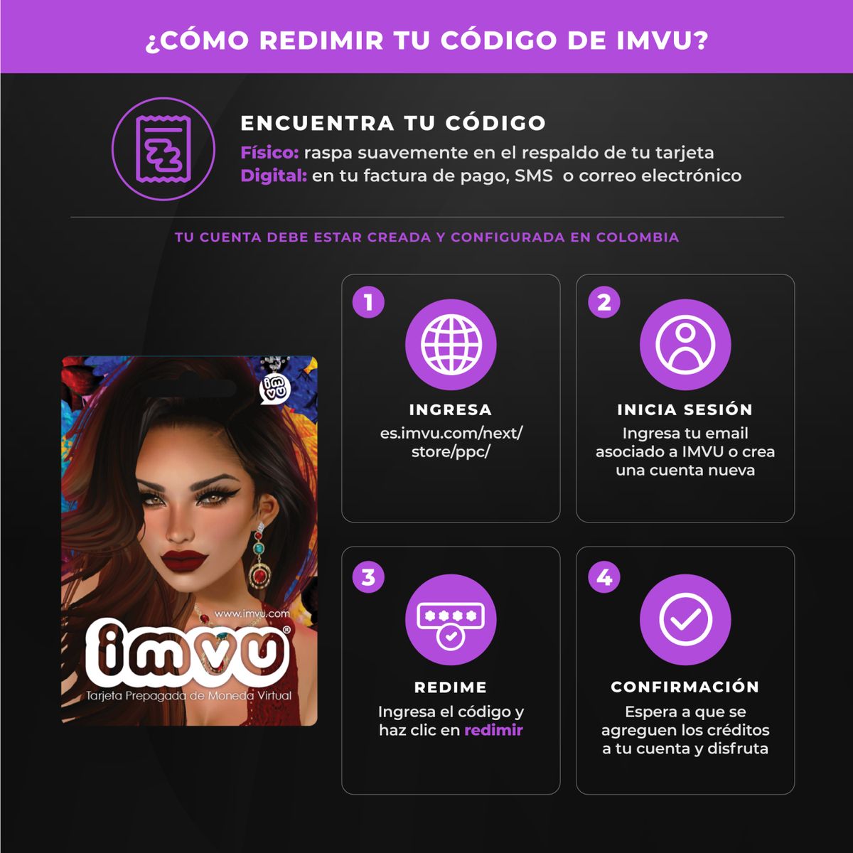 IMVU -  Pin virtual |Membresía IMVU | $24.000 canjear créditos 