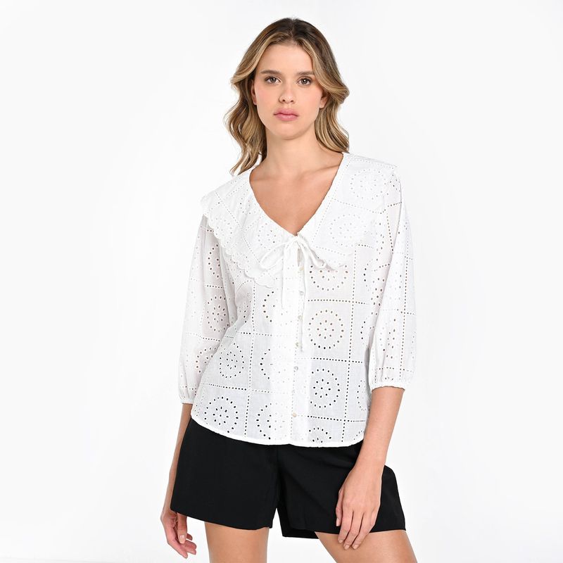 BASEMENT - Camisa Mujer Manga 3/4 de Algodón Basement