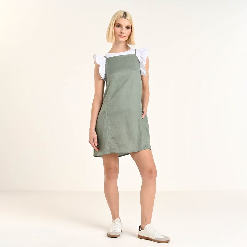 BASEMENT - Vestido Mujer Corto de Lino Basement