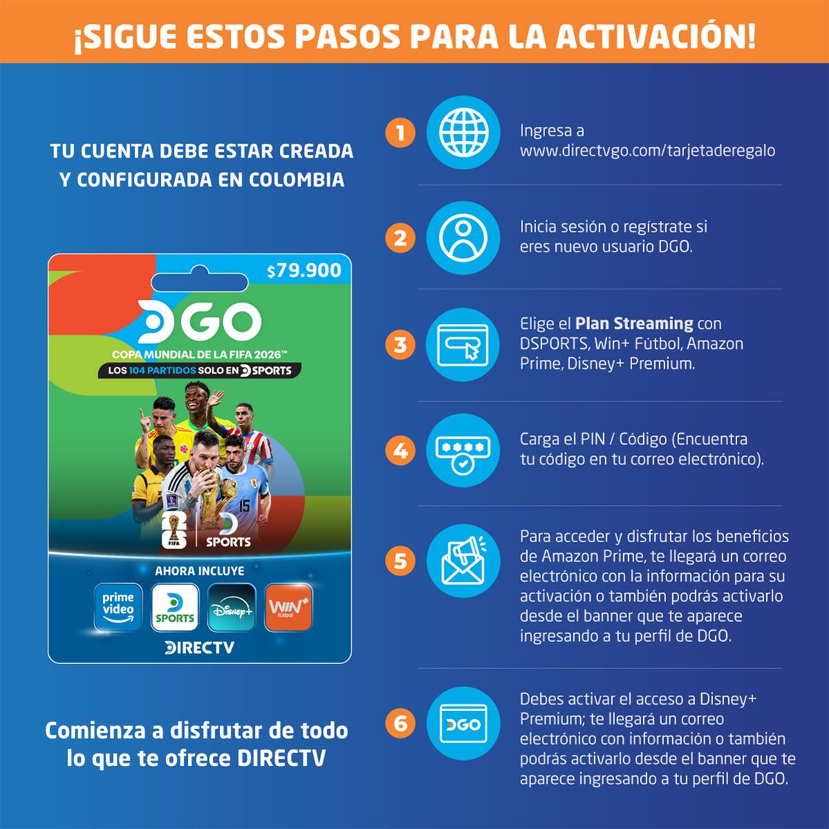 DIRECTV -  Pin virtual |Membresía DIRECTV DGO 1 mes | $79.900 de acuerdo al plan seleccionado