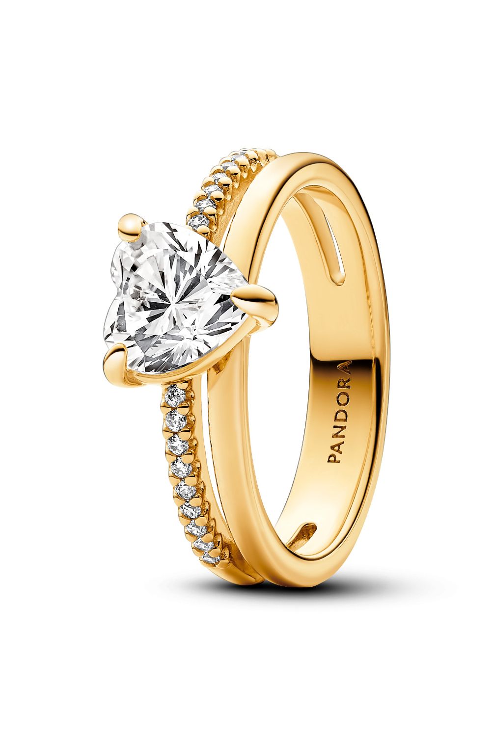 PANDORA - Anillo Pandora Corazon Doble Banda Recubrimiento Oro 