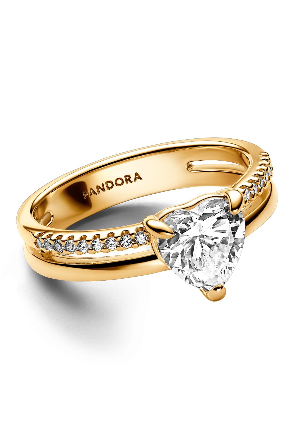 PANDORA - Anillo Pandora Corazon Doble Banda Recubrimiento Oro 