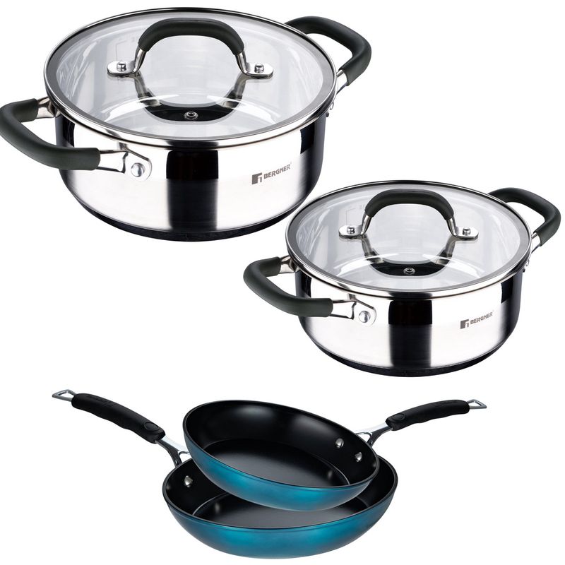 BERGNER - Bateria De Cocina Midnight Blue 6 Piezas (Sartenes 20 Y 24 Cms, Olla Con Tapa De 20 Y 24 Cms)