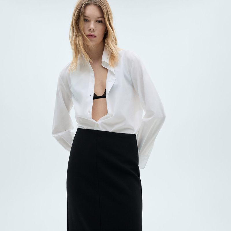 MANGO - Camisa Mujer Manga larga de Algodón MANGO