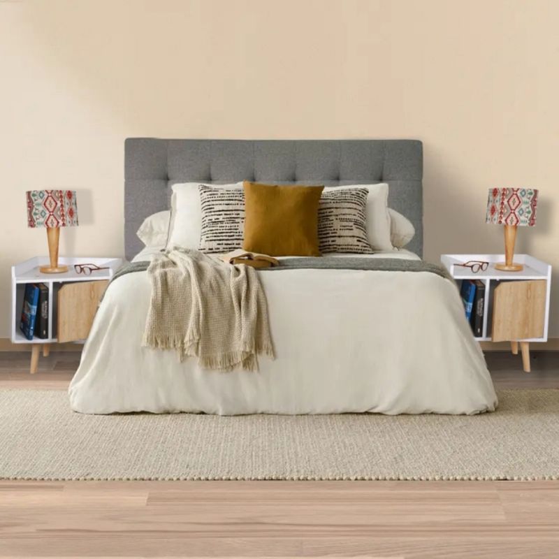 DKO DESIGN - Combo Cabecero Cama Doble (60x140x5) Gris Memphis + Set x 2 Mesas de Noche Dreams
