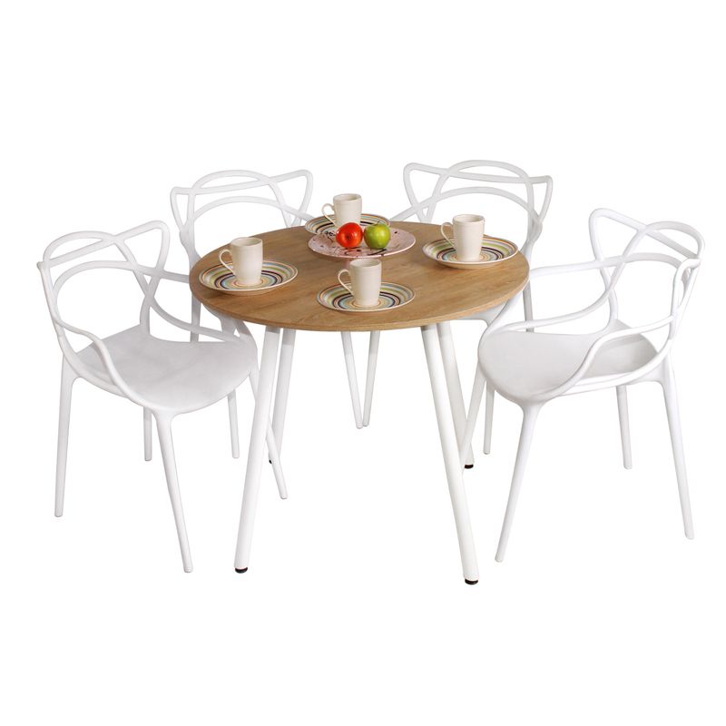DKO DESIGN - Combo Comedor Redondo (75X80X80) Vienes Pata Blanca + 4 Sillas Blanca Solna
