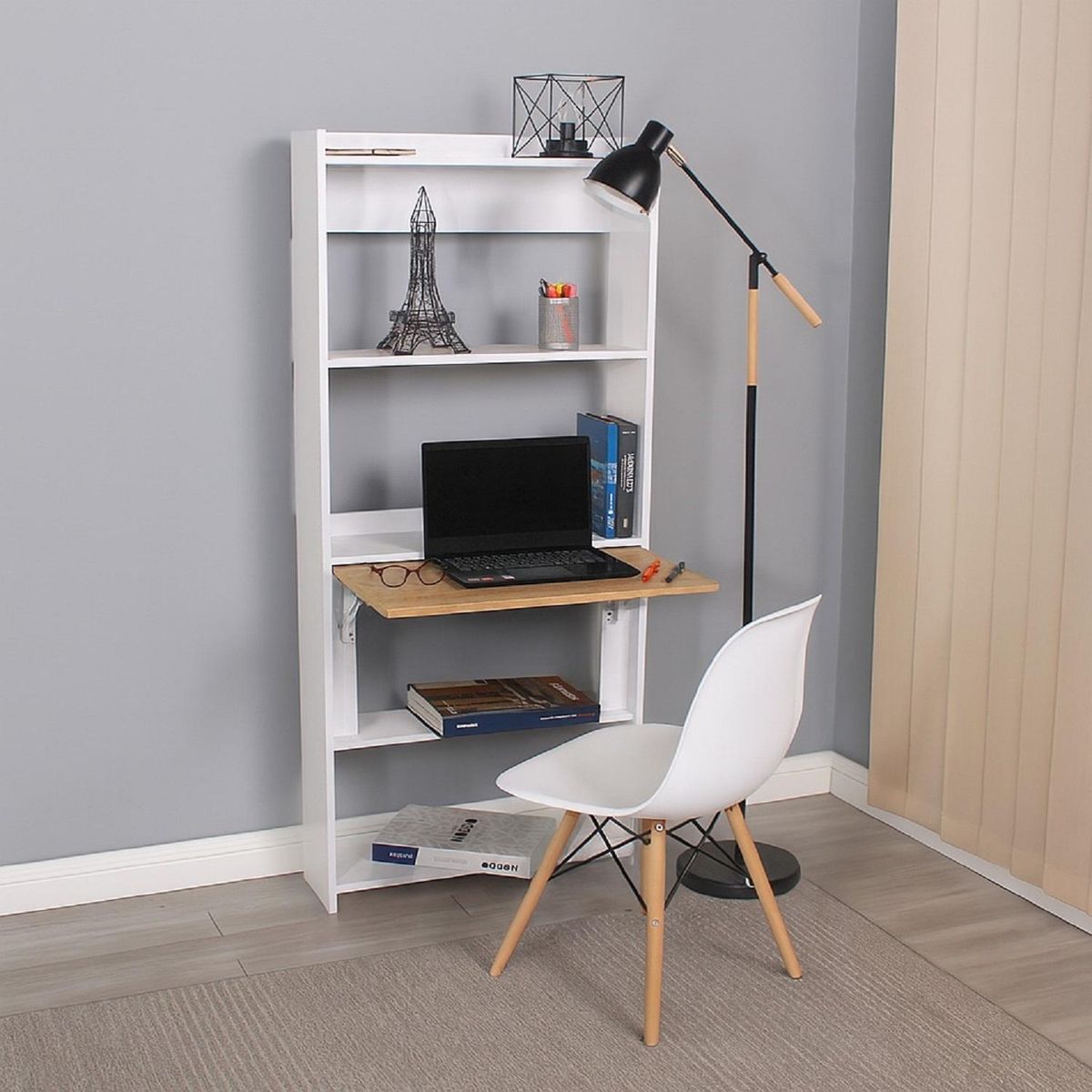 DKO DESIGN - Biblioescritorio Space Plegable ahorra espacio (160X64X54) Blanco