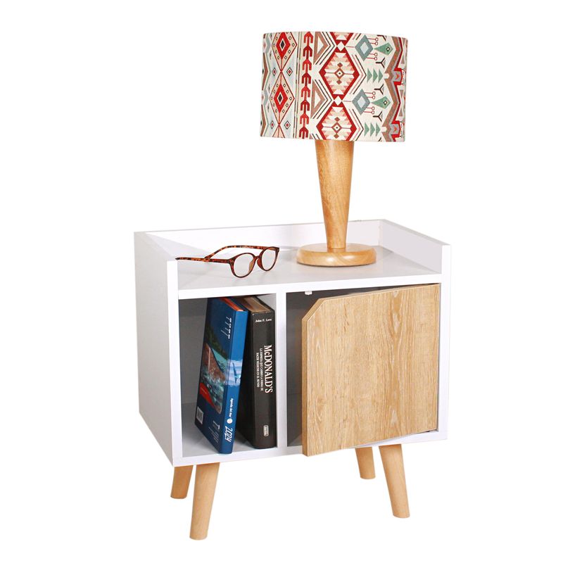 DKO DESIGN - Mesa de Noche Dreams (50X45X30) Blanca con puerta Vienes, pata en madera