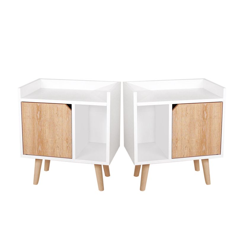 DKO DESIGN - Set X 2 Mesas de Noche Dreams (50X45X30) Blanca con puerta Vienes, pata en madera