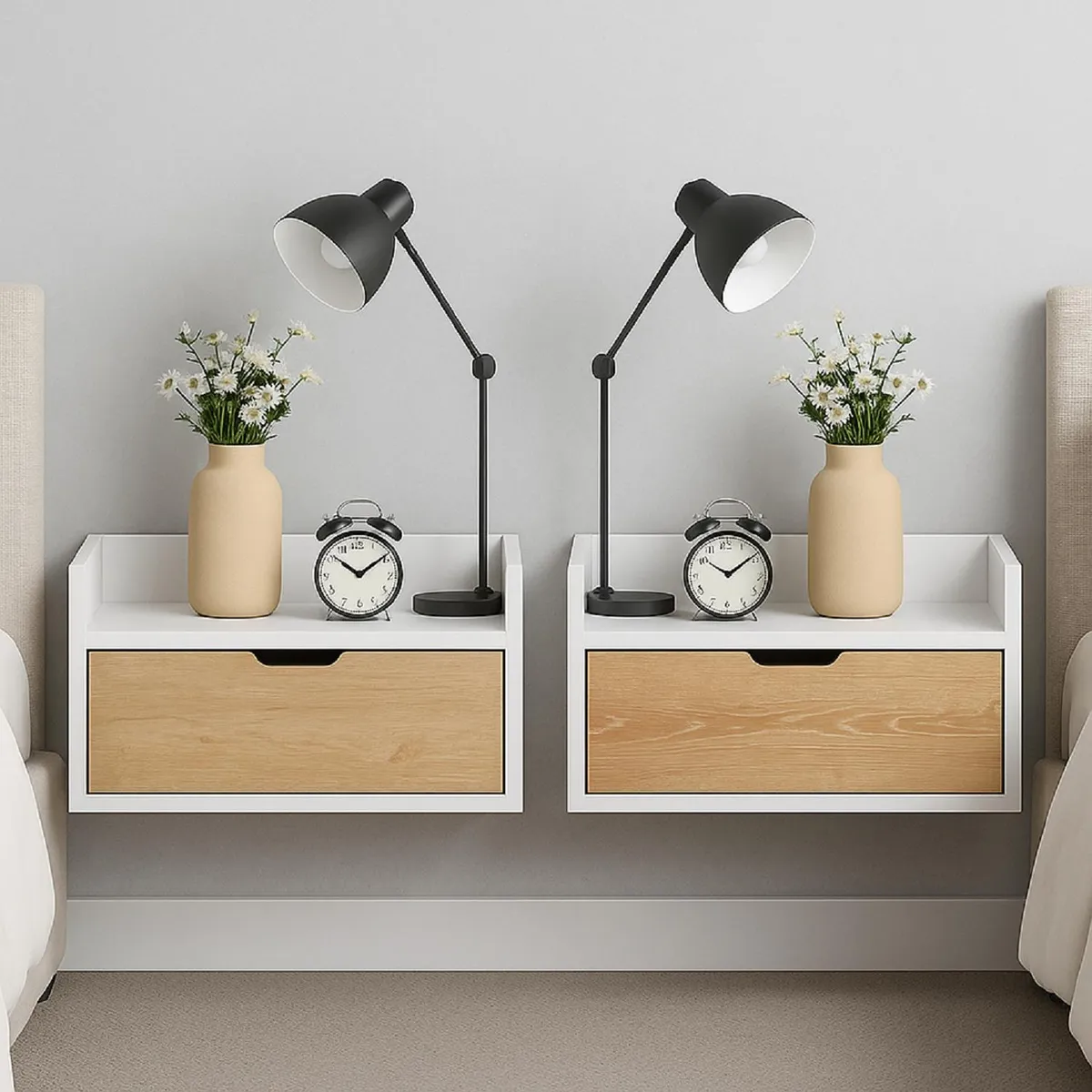 DKO DESIGN - Set x 2 Mesas de Noche Toulus Flotante (35X50X30) Blanca con puerta Vienes