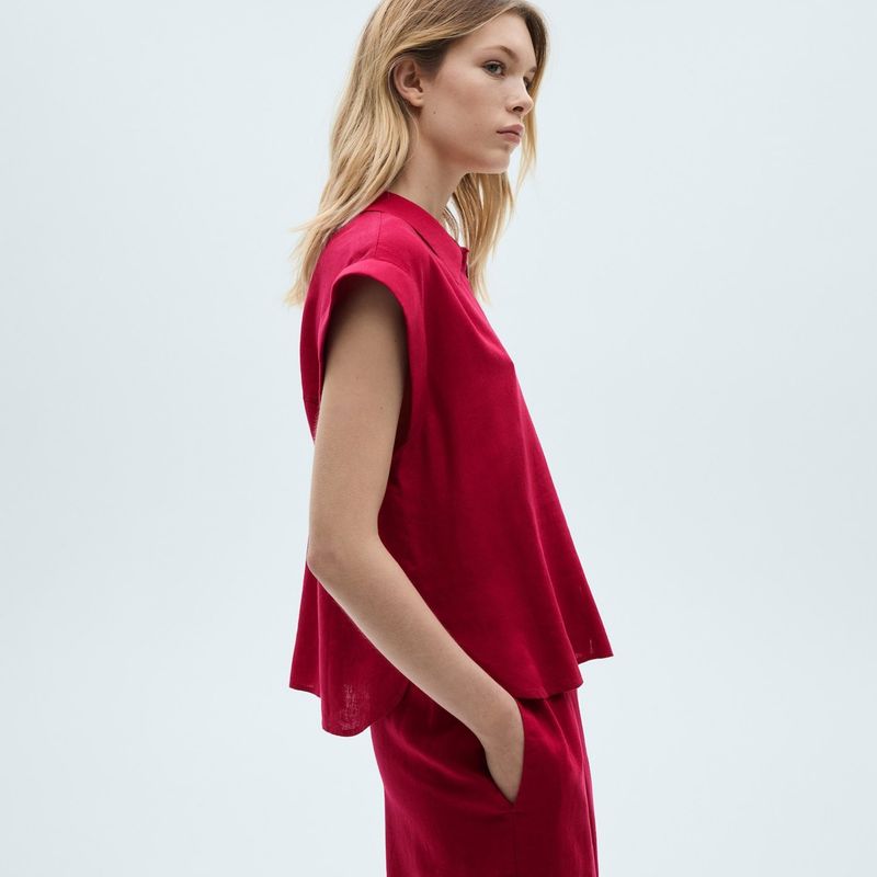 MANGO - Blusa Mujer Manga corta de Lino Mango