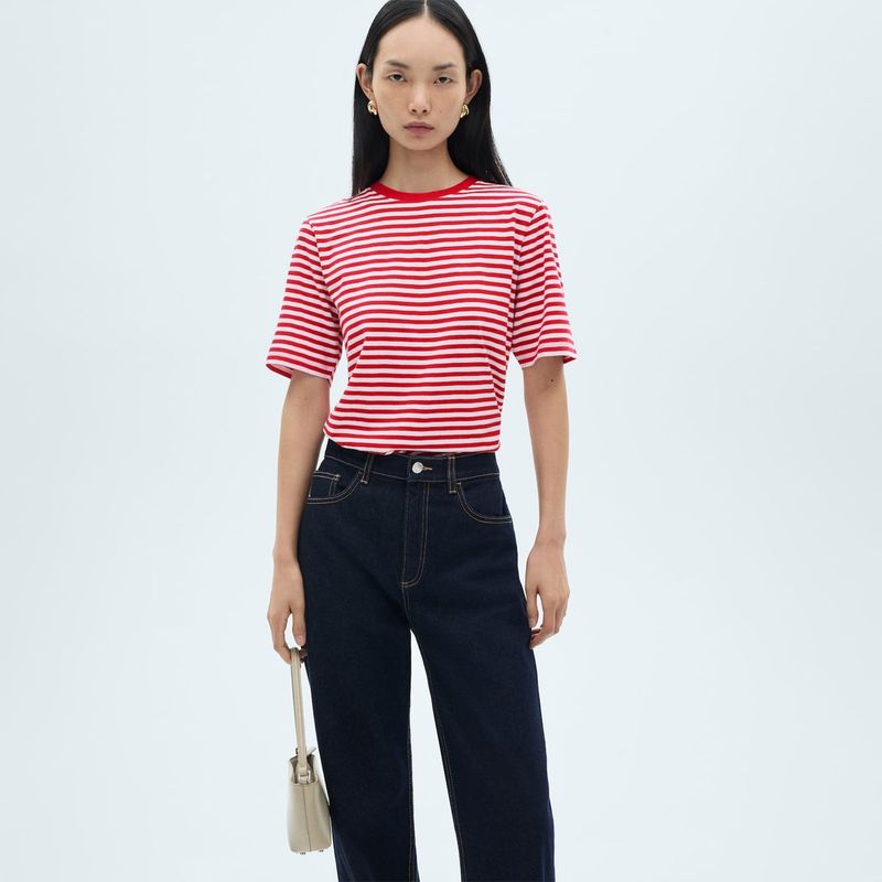 MANGO - Camiseta Mujer de Rayas Manga corta de Algodón MANGO 
