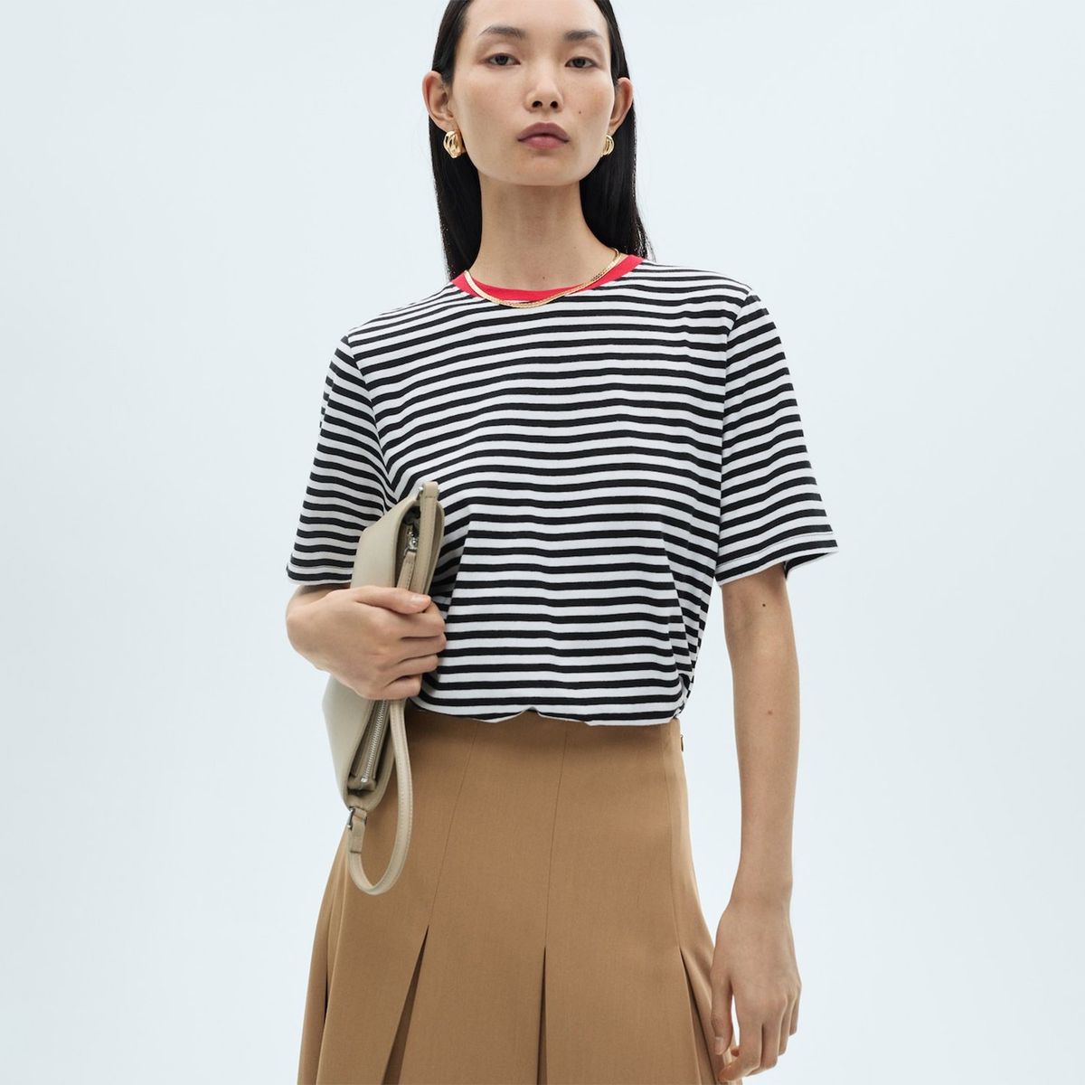 MANGO - Camiseta Mujer de Rayas Manga corta de Algodón MANGO 