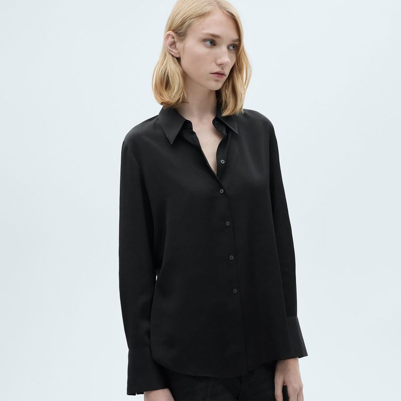 MANGO - Camisa Mujer Manga larga de Satín MANGO