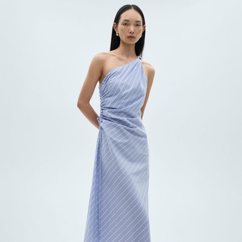 MANGO - Vestido Mujer Medio de Rayas de Algodón MANGO