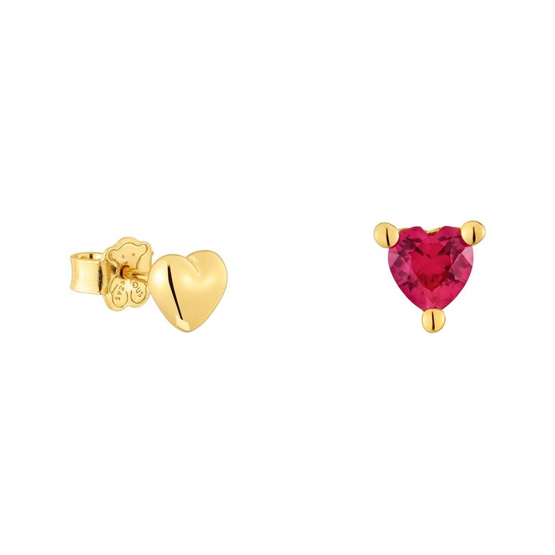 TOUS - Aretes con baño de oro 18 kt sobre plata y rubí creado en laboratorio Garden Of Love LGG
