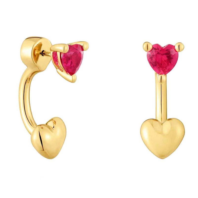 TOUS - Aretes cortos con baño de oro 18 kt sobre plata y rubí creado en laboratorio Garden Of Love LGG