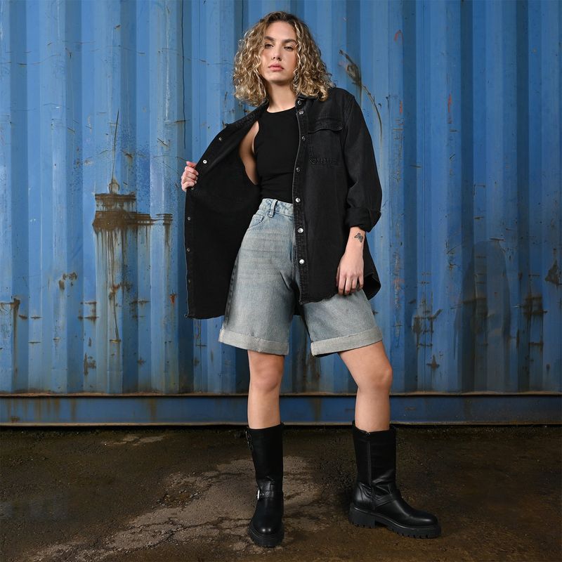 DENIMLAB - Bermuda Mujer Tiro medio de Algodón Denimlab