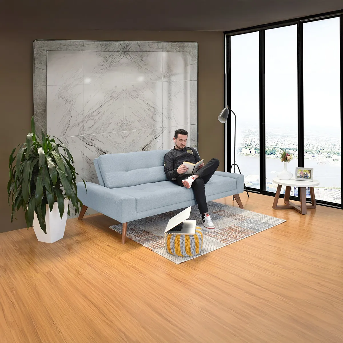 MICA - Sofá cama NAVAN 3 puestos Poliéster