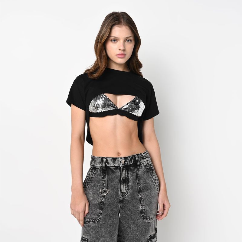 SYBILLA - Crop top Mujer Manga corta de Algodón Sybilla