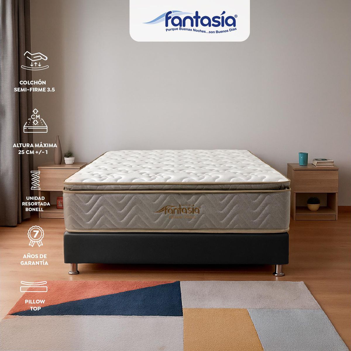 COLCHONES FANTASIA - Colchón King Resortes Colchón Litium Pillow 200 x 200 cm Fantasia  Falabella