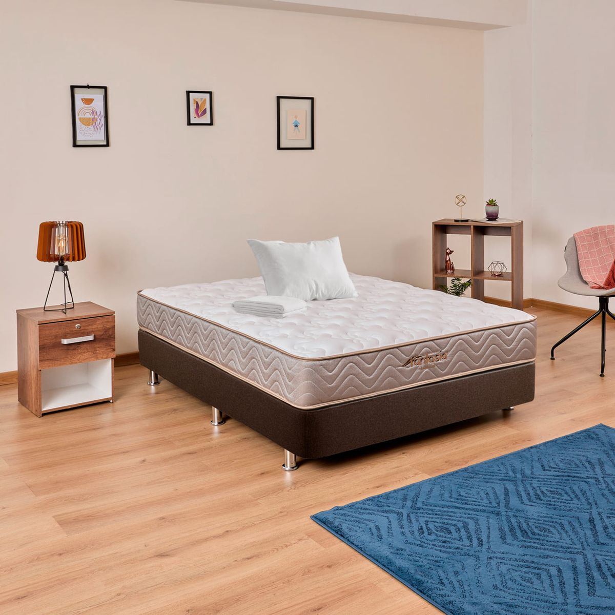 COLCHONES FANTASIA - Colchón con Base Cama Sencillo Firmeza Media Ortopédico Resortado Litium 100 x 190 cm Colchones Fantasía  Falabella