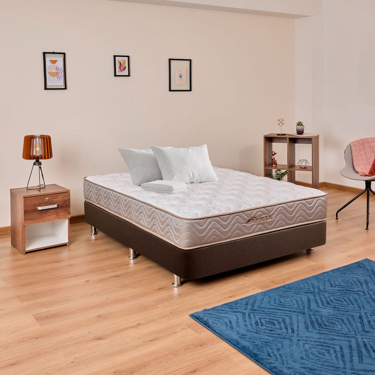 COLCHONES FANTASIA - Colchón con Base Cama Doble Firmeza Media Ortopédico Resortado Litium 140 x 190 cm Colchones Fantasía  Falabella