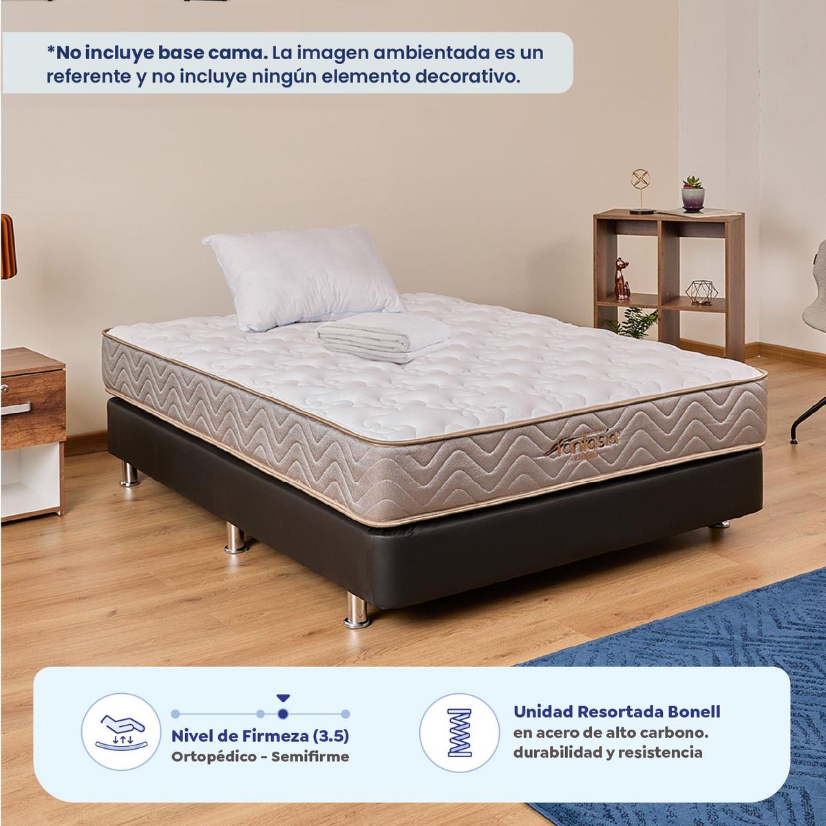 COLCHONES FANTASIA - Colchón Sencillo Firmeza Media Ortopédico Resortado Litium 100 x 190 cm + Almohada + Protector Colchones Fantasía  Falabella