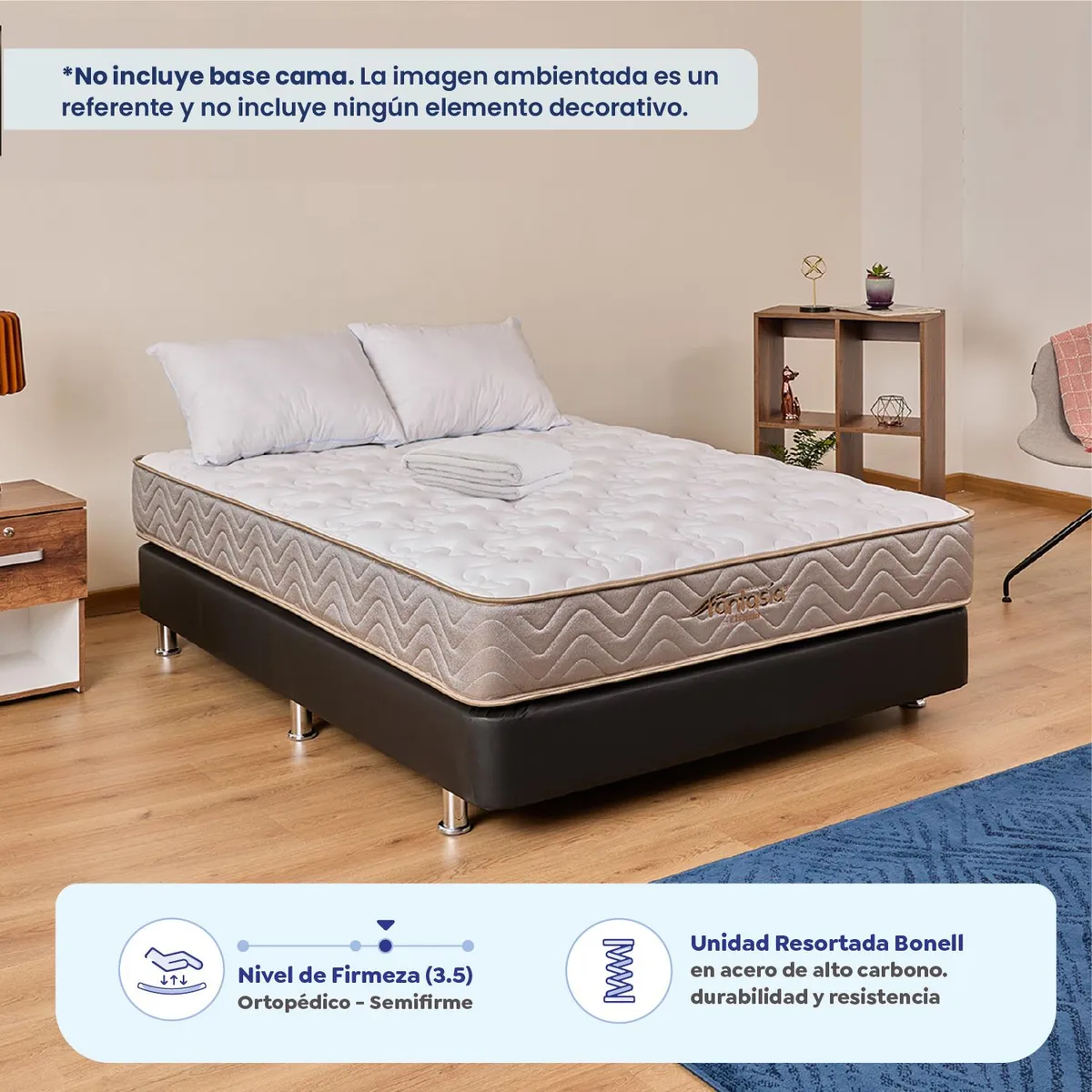 COLCHONES FANTASIA - Colchón Doble Firmeza Media Ortopédico Resortado Litium 140 x 190 cm + 2 Almohadas + Protector Colchones Fantasía  Falabella