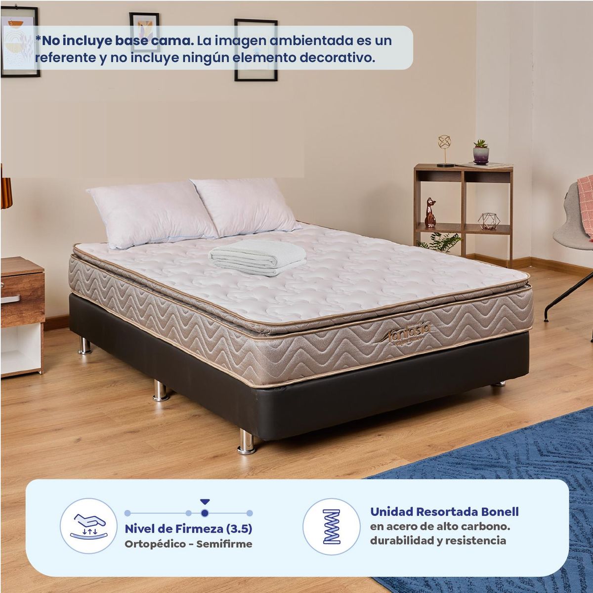 COLCHONES FANTASIA - Colchón Doble Firmeza Media Ortopédico con Pillow Resortado Litium Pillow 140 x 190 cm + 2 Almohadas + Protector Colchones Fantasía  Falabella